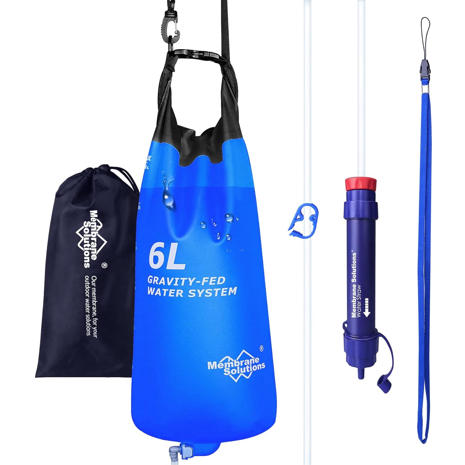 Membrane Solutions Filtre à Eau par Gravité avec 6L Sac à Eau, Filtre à Eau pour l'Extérieur, Camping, Randonnée