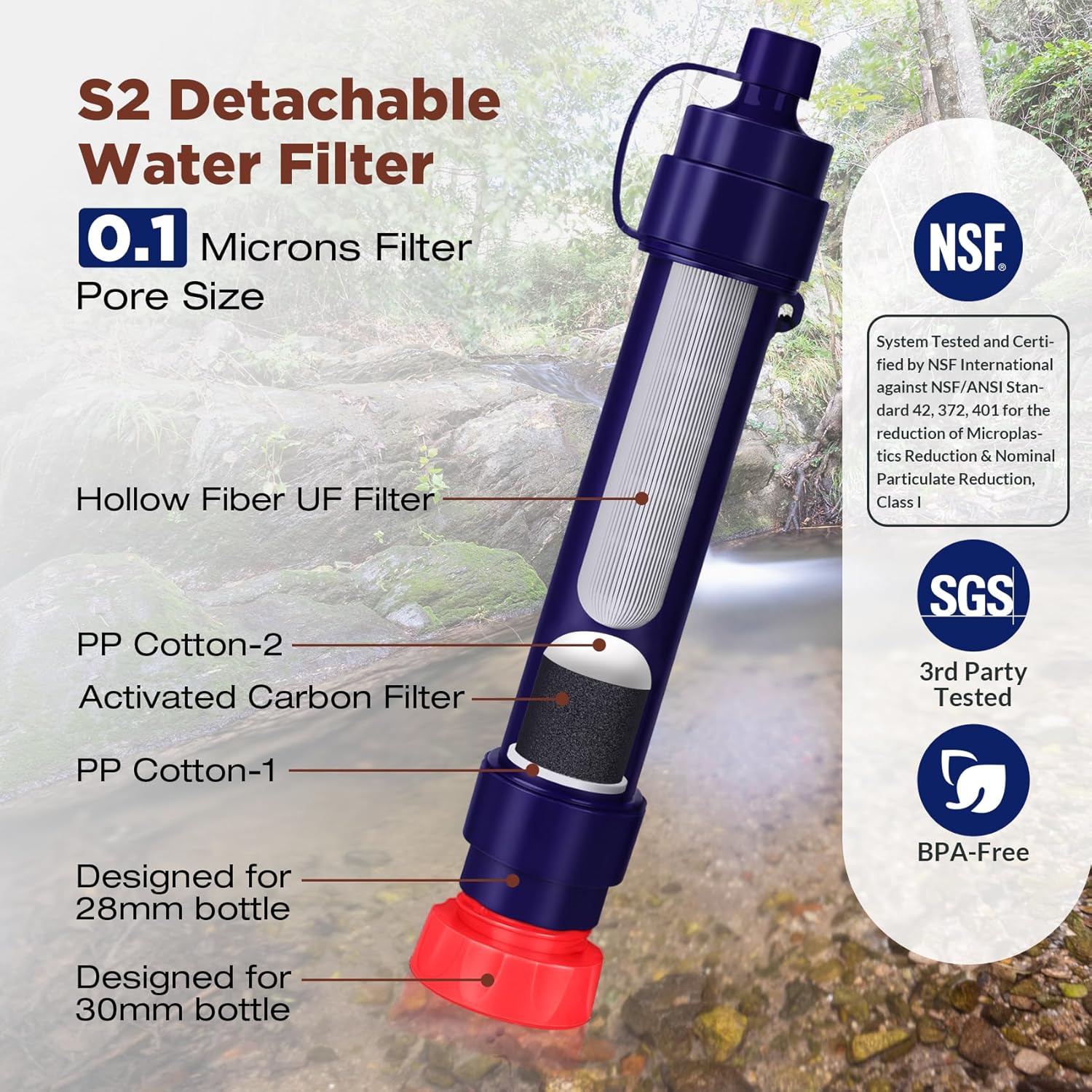 Membrane Solutions Filtre à Eau par Gravité avec 6L Sac à Eau, Filtre à Eau pour l'Extérieur, Camping, Randonnée