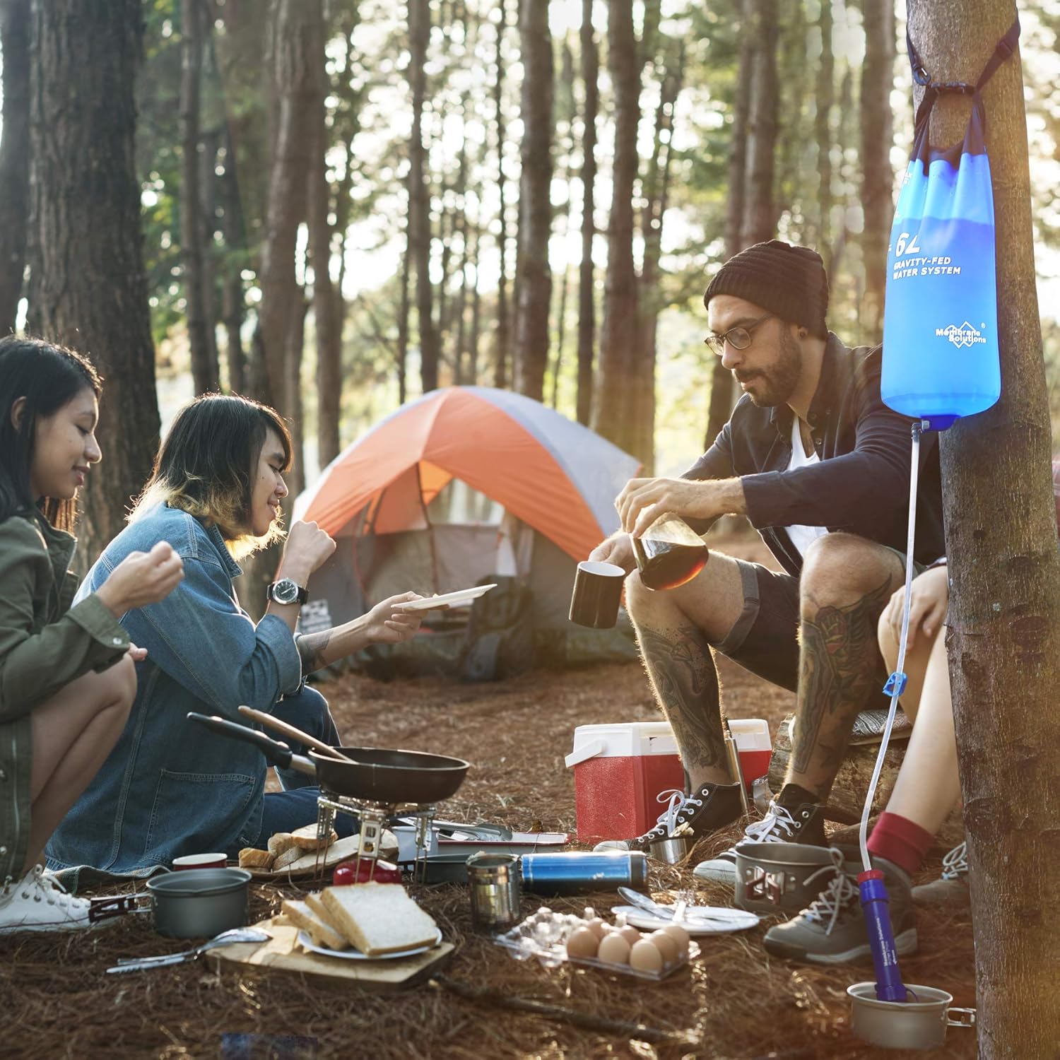 Membrane Solutions Filtre à Eau par Gravité avec 6L Sac à Eau, Filtre à Eau pour l'Extérieur, Camping, Randonnée