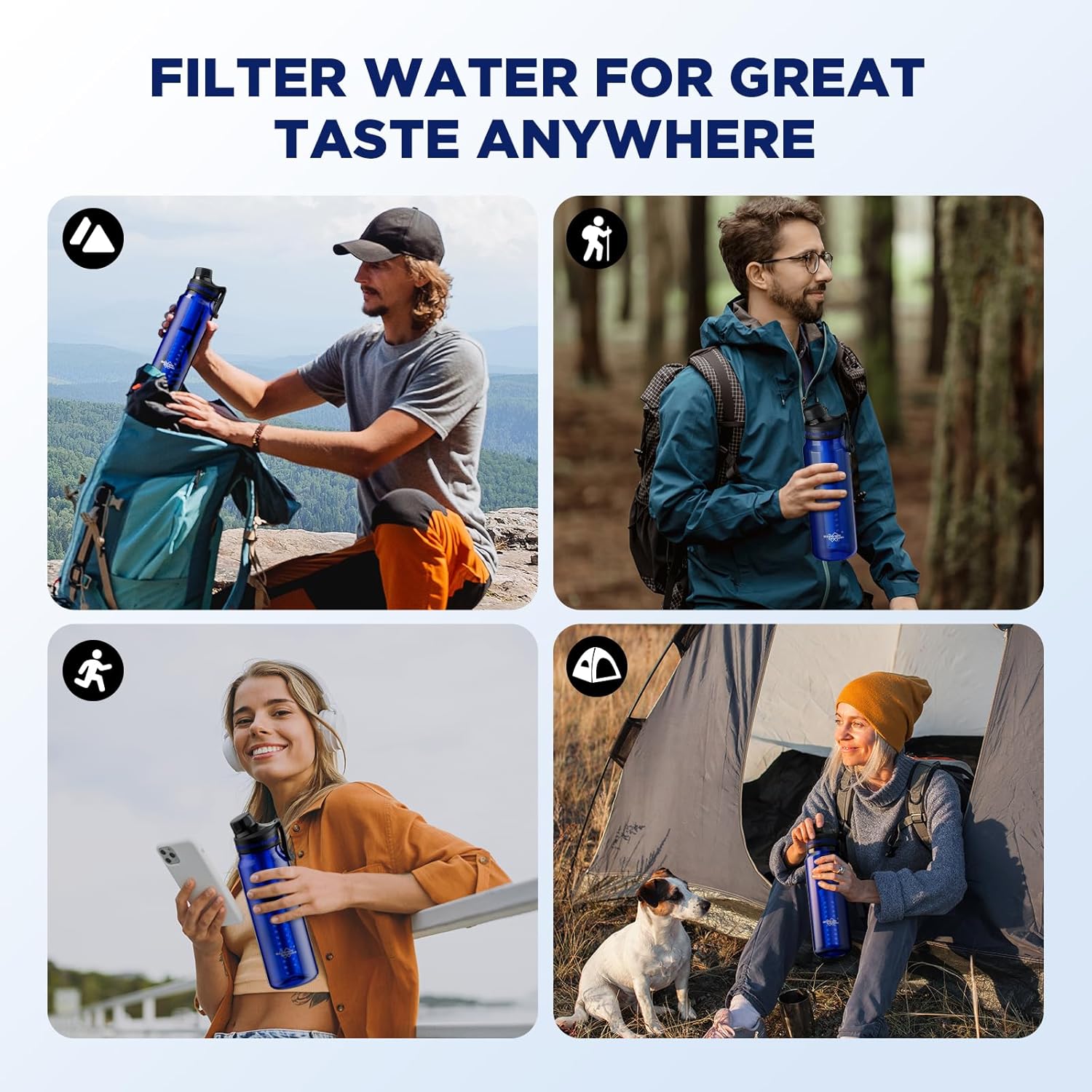 Membrane Solutions C3 – Gourde filtrante 1,06 L (36oz) avec filtre ACF & UF, idéale pour camping & voyage