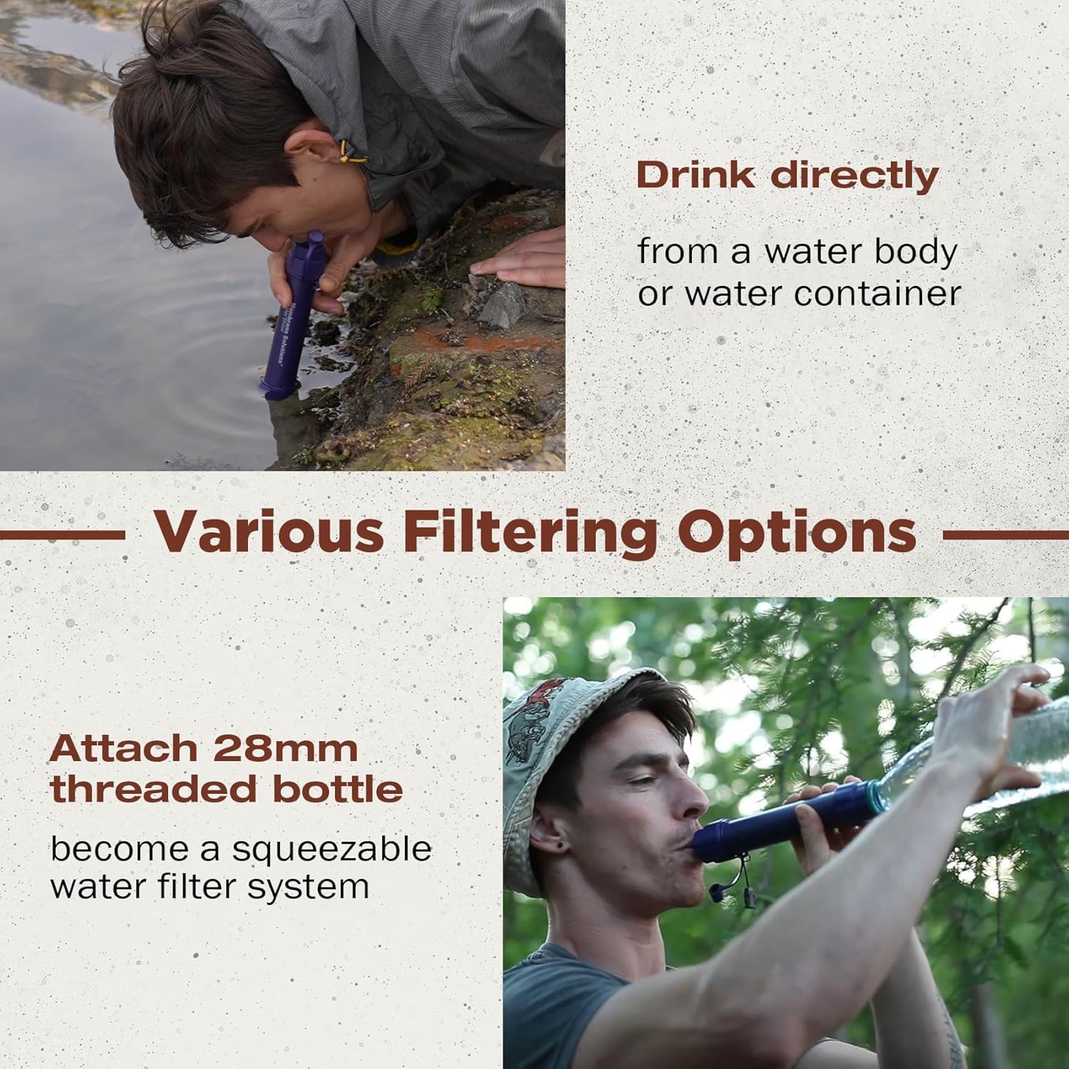 Membrane Solutions WS02 – Filtre à eau paille détachable pour la randonnée, le camping, le voyage et les situations d’urgence