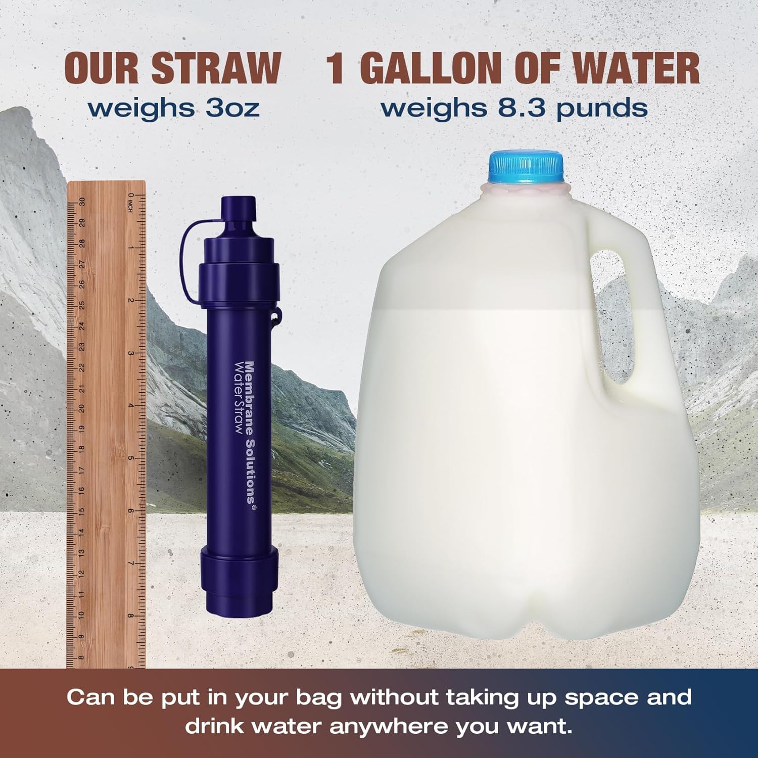 Membrane Solutions WS02 – Filtre à eau paille détachable pour la randonnée, le camping, le voyage et les situations d’urgence