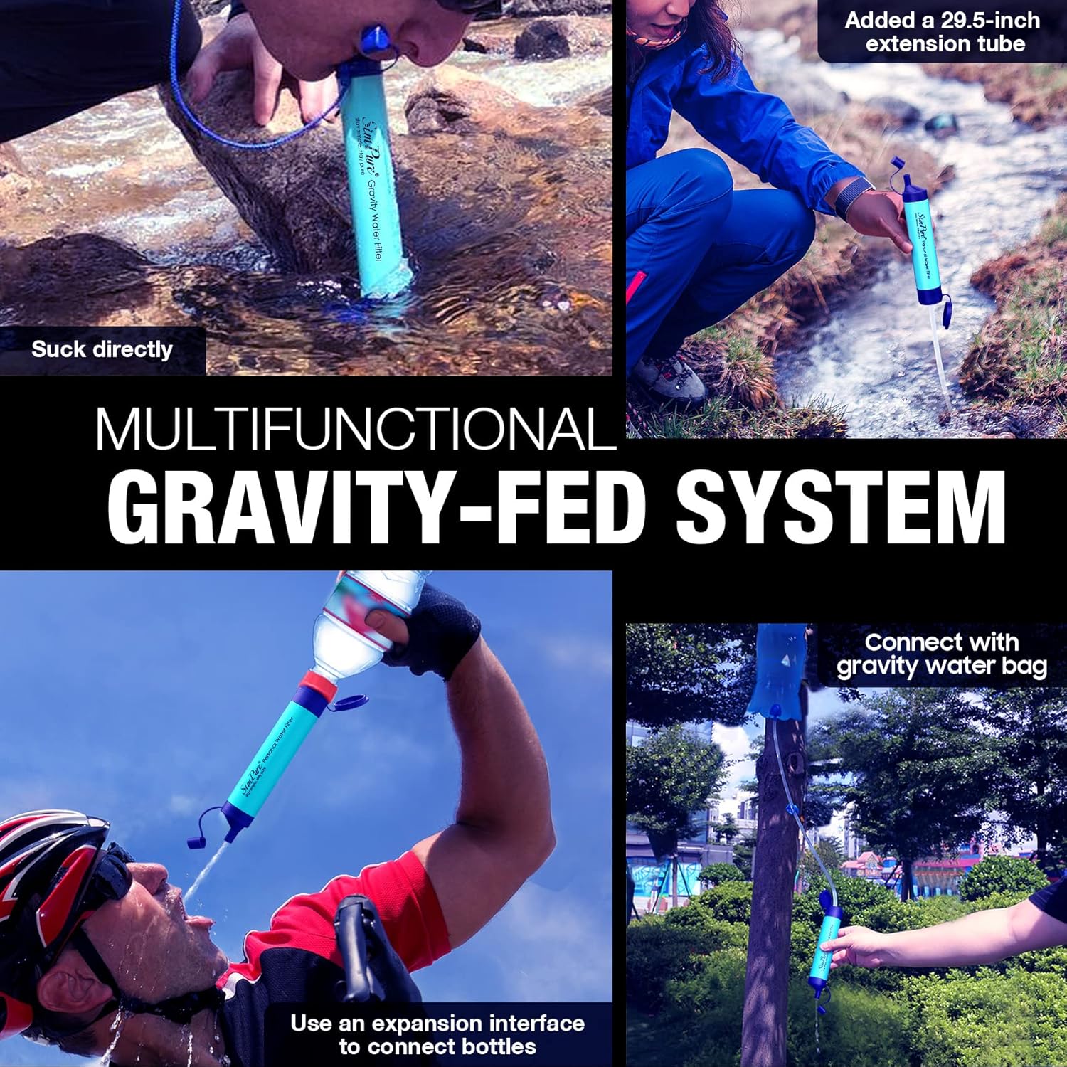 SimPure Filtre à Eau Personnel, Paille de Filtration de l'eau Portable, purificateur d'extérieur équipement de Survie pour Le Camping, la randonnée, l'escalade et Les urgences