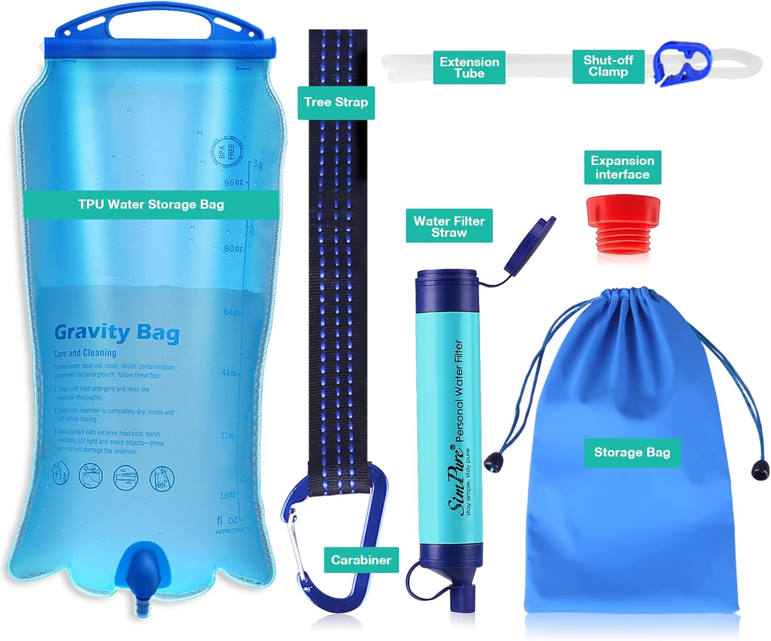 SimPure Filtre à Eau Personnel, Paille de Filtration de l'eau Portable, purificateur d'extérieur équipement de Survie pour Le Camping, la randonnée, l'escalade et Les urgences