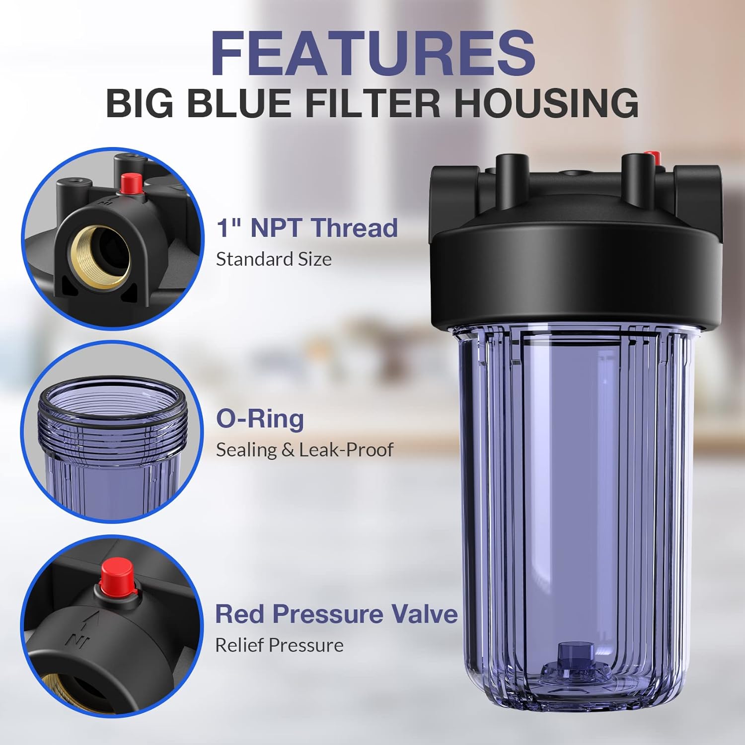 SimPure DB10C Système de Filtration d'eau Domestique avec Support de Fixation et Clé, pour Toute la Maison, Taille 10" x 4,5", Entrée/Sortie 1"