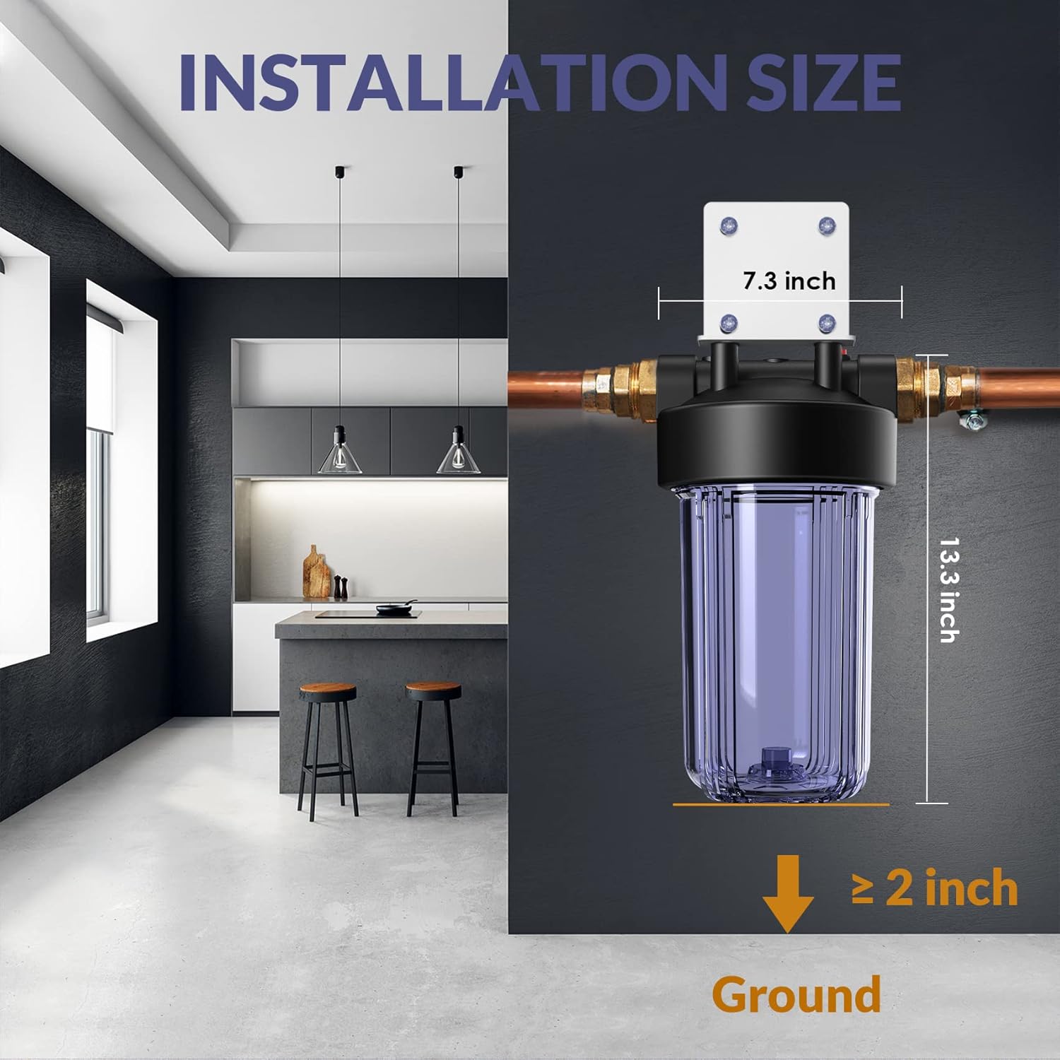 SimPure DB10C Système de Filtration d'eau Domestique avec Support de Fixation et Clé, pour Toute la Maison, Taille 10" x 4,5", Entrée/Sortie 1"