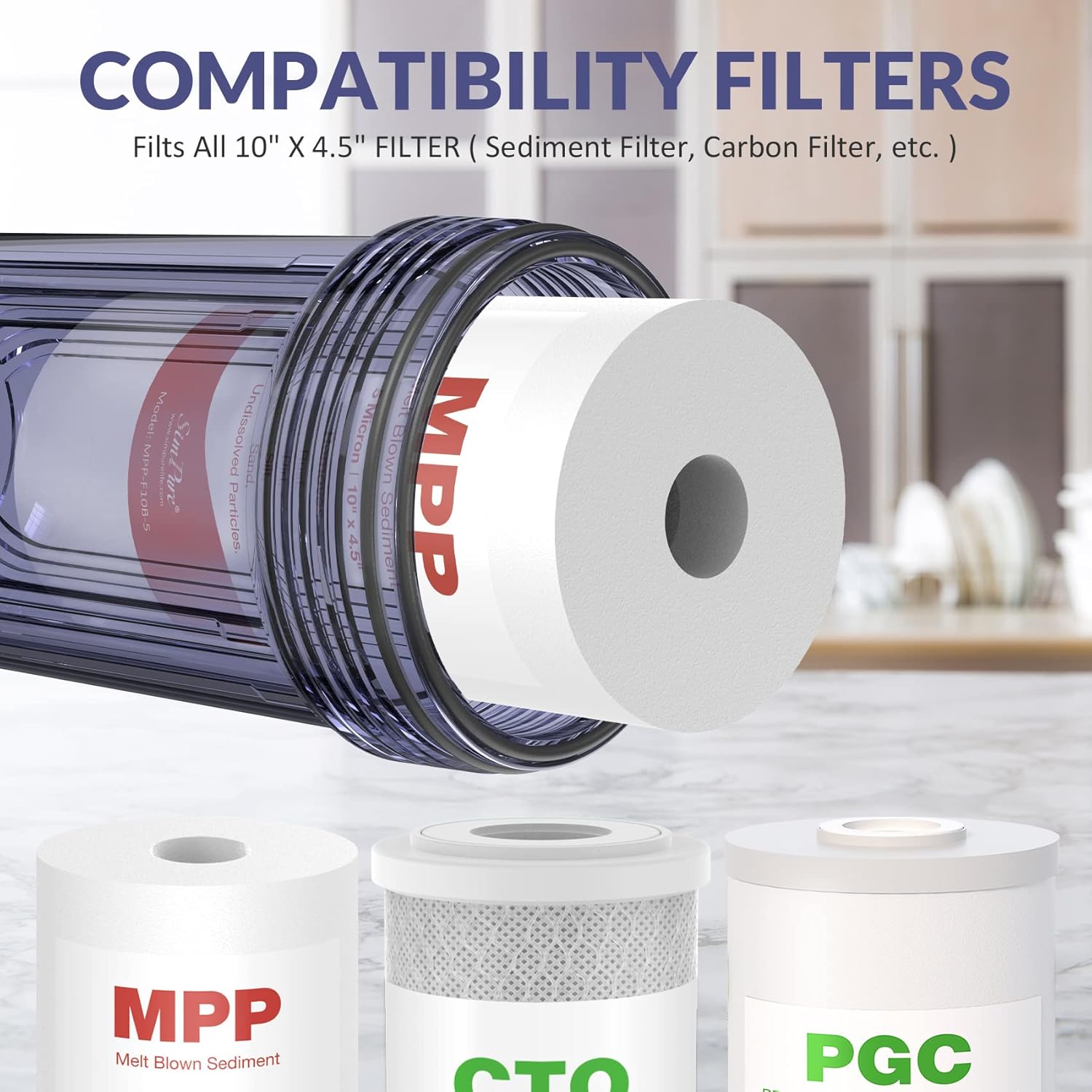 SimPure DB10C Système de Filtration d'eau Domestique avec Support de Fixation et Clé, pour Toute la Maison, Taille 10" x 4,5", Entrée/Sortie 1"