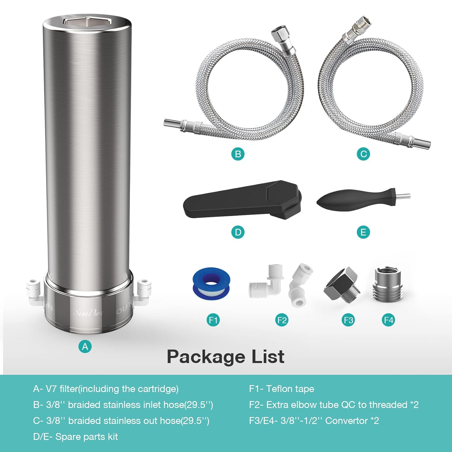 SimPure V7 Système de Filtre à eau sous évier, Filtre eau Robinet en Acier Inoxydable 5 étapes de 75000 Litres, Réduit 99% le Plomb, le Chlore, le Mauvais Goût, Connexion directe au robinet de cuisine