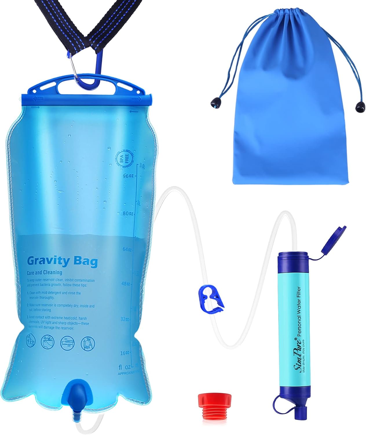 SimPure Filtre à Eau Personnel, Paille de Filtration de l'eau Portable, purificateur d'extérieur équipement de Survie pour Le Camping, la randonnée, l'escalade et Les urgences